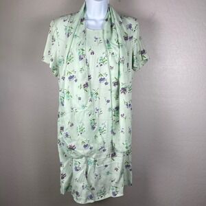 Betsy's Things Petite Floral Dress & Scarf Set Women Size 12 Pastel Green Purple